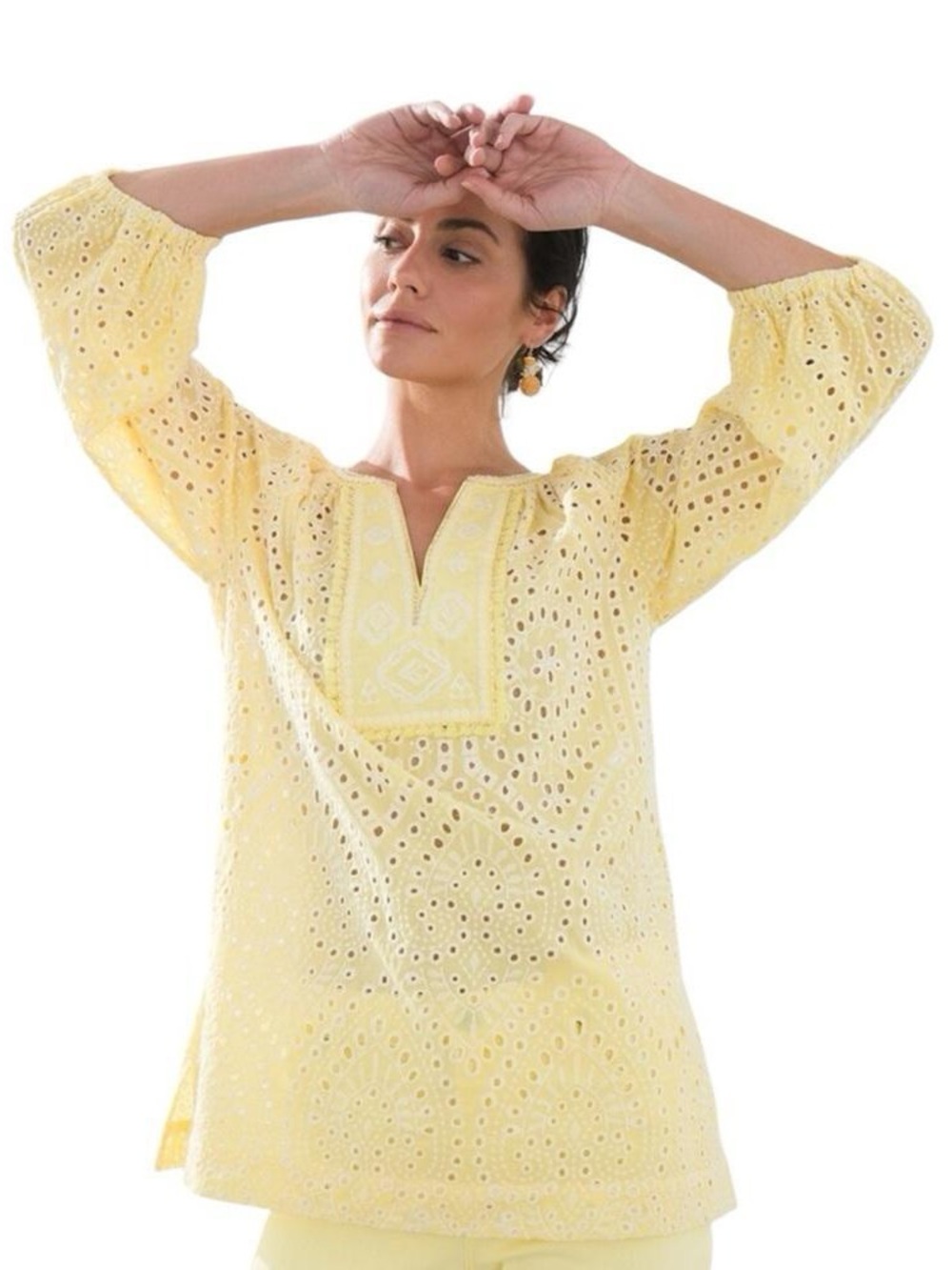Chico’s Yellow Eyelet Tunic Top - Women's Lightweight Summer Top